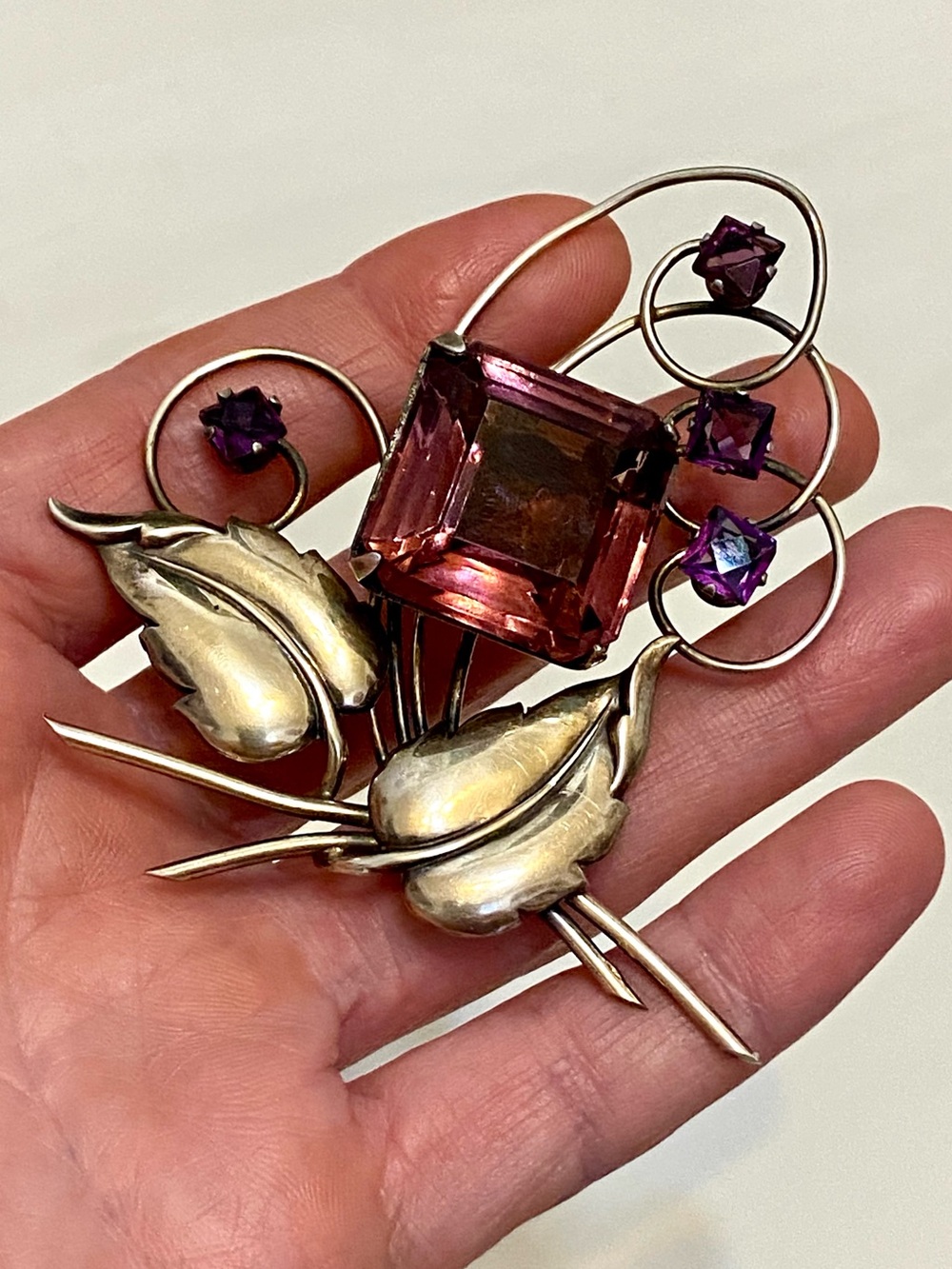 Vintage Sterling Silver Harry Iskin Purple Glass Brooch - Picture 8 of 12